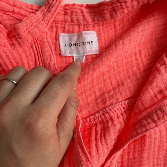 Honorine Giselle Ruffled Tiered Gauze Cotton Mini Dress Small S Neon Coral - Picture 3 of 9